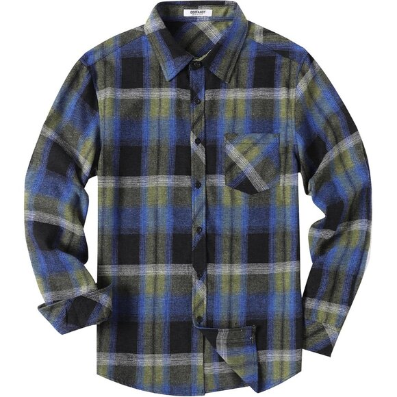 Men's Blue Flannel Plaid Shirts Long Sleeve Button Down Casual Fall Shirt - Picture 4 of 6